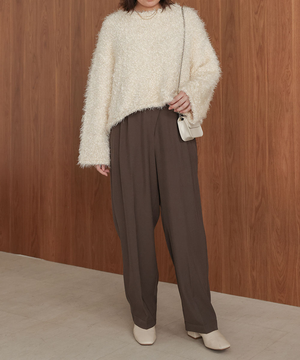 【S・M・Lサイズ展開】ラップ調タック入りスラックス