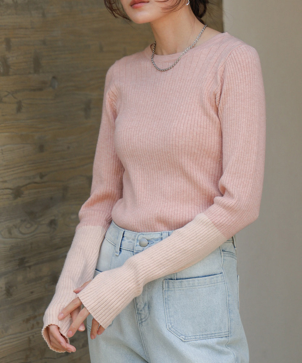 sleeve color block glitter knit tops