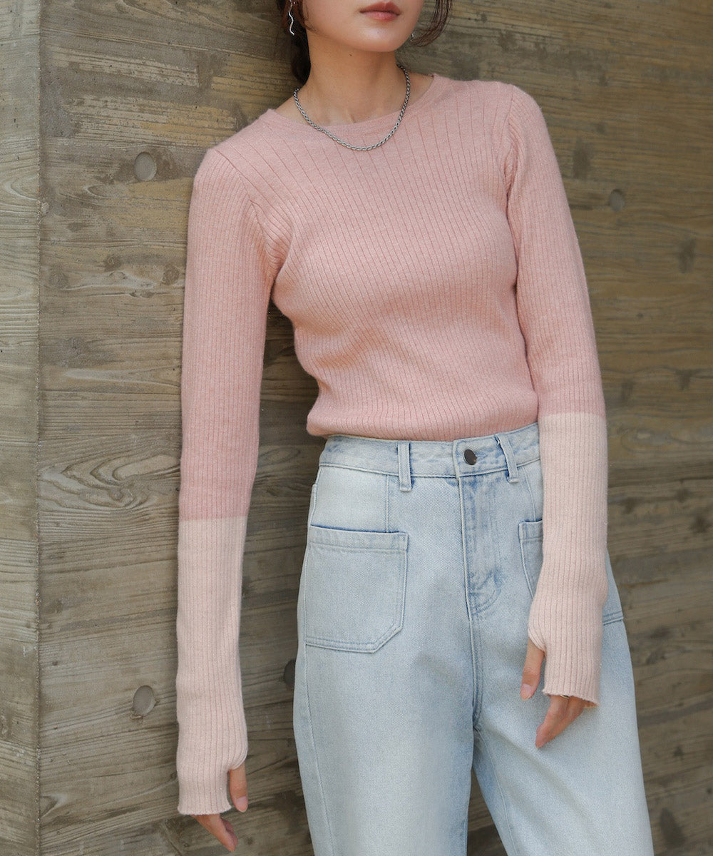 sleeve color block glitter knit tops