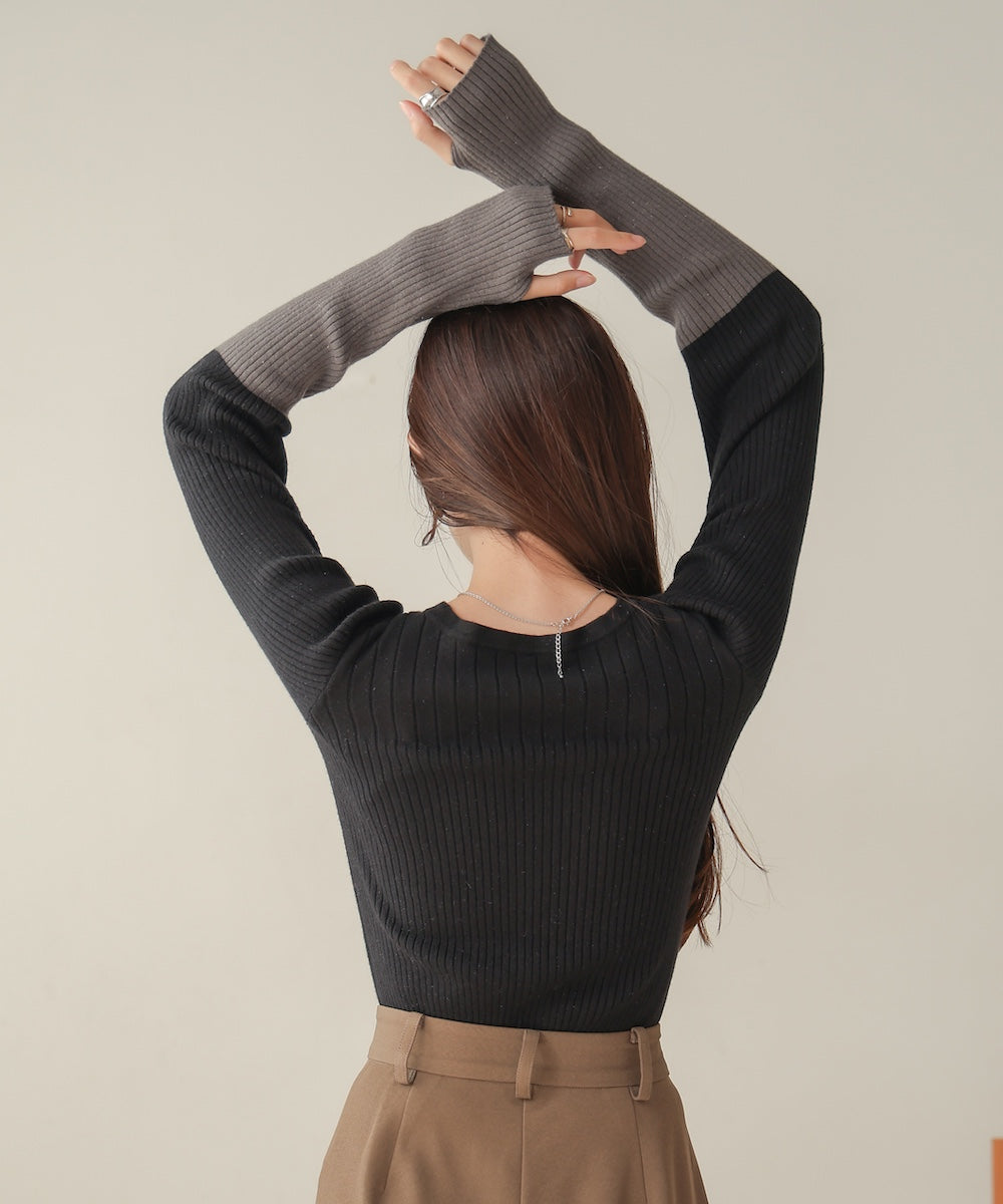 sleeve color block glitter knit tops