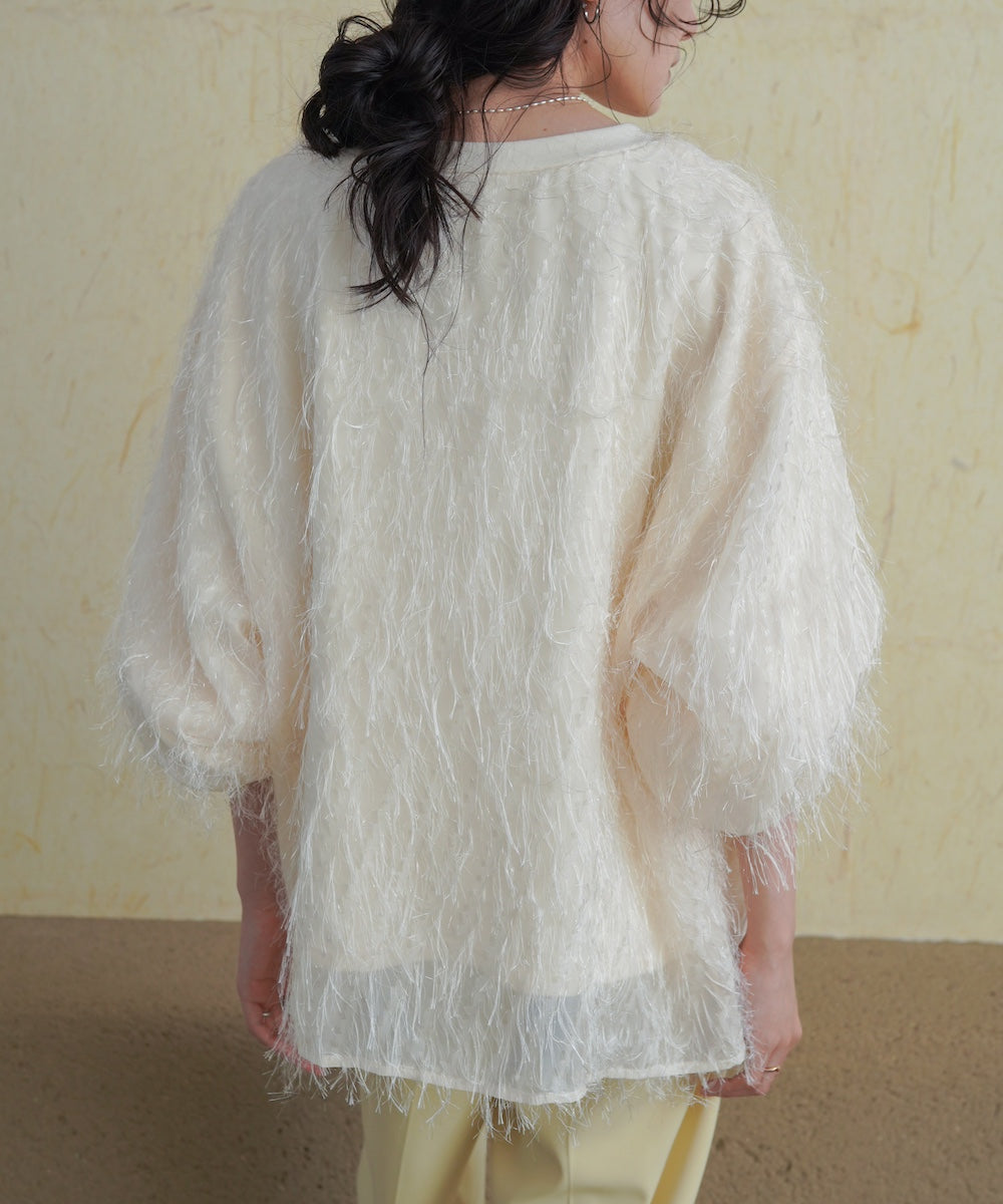 sheer shaggy layered sweat top
