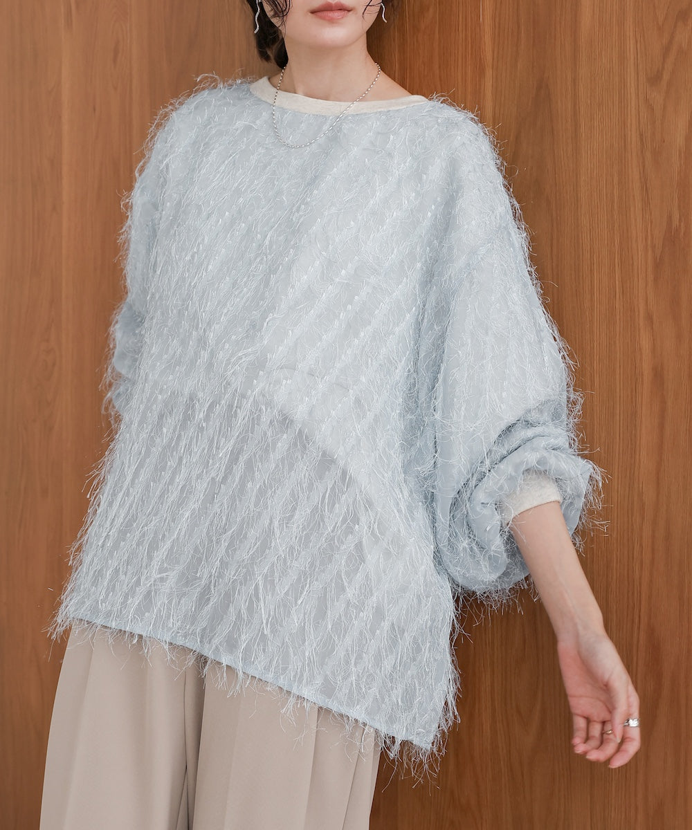 sheer shaggy layered sweat top