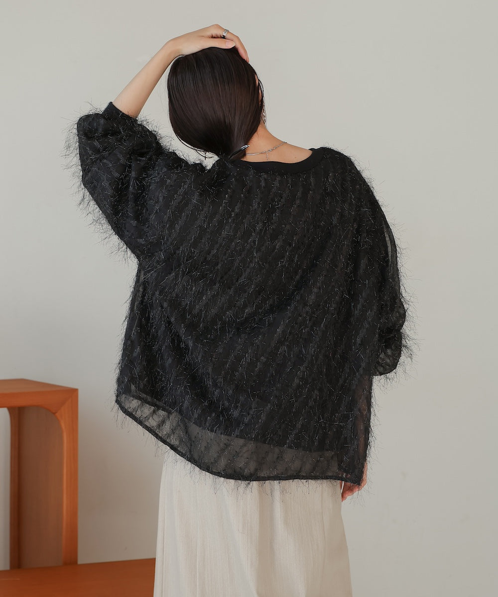 sheer shaggy layered sweat top