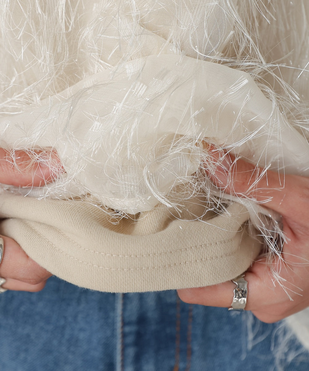 sheer shaggy layered sweat top