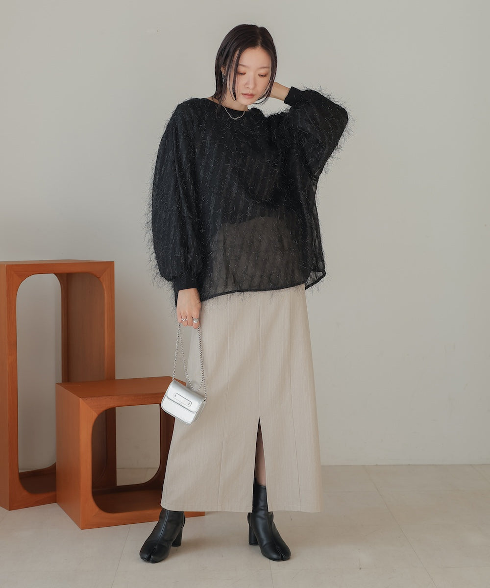 sheer shaggy layered sweat top