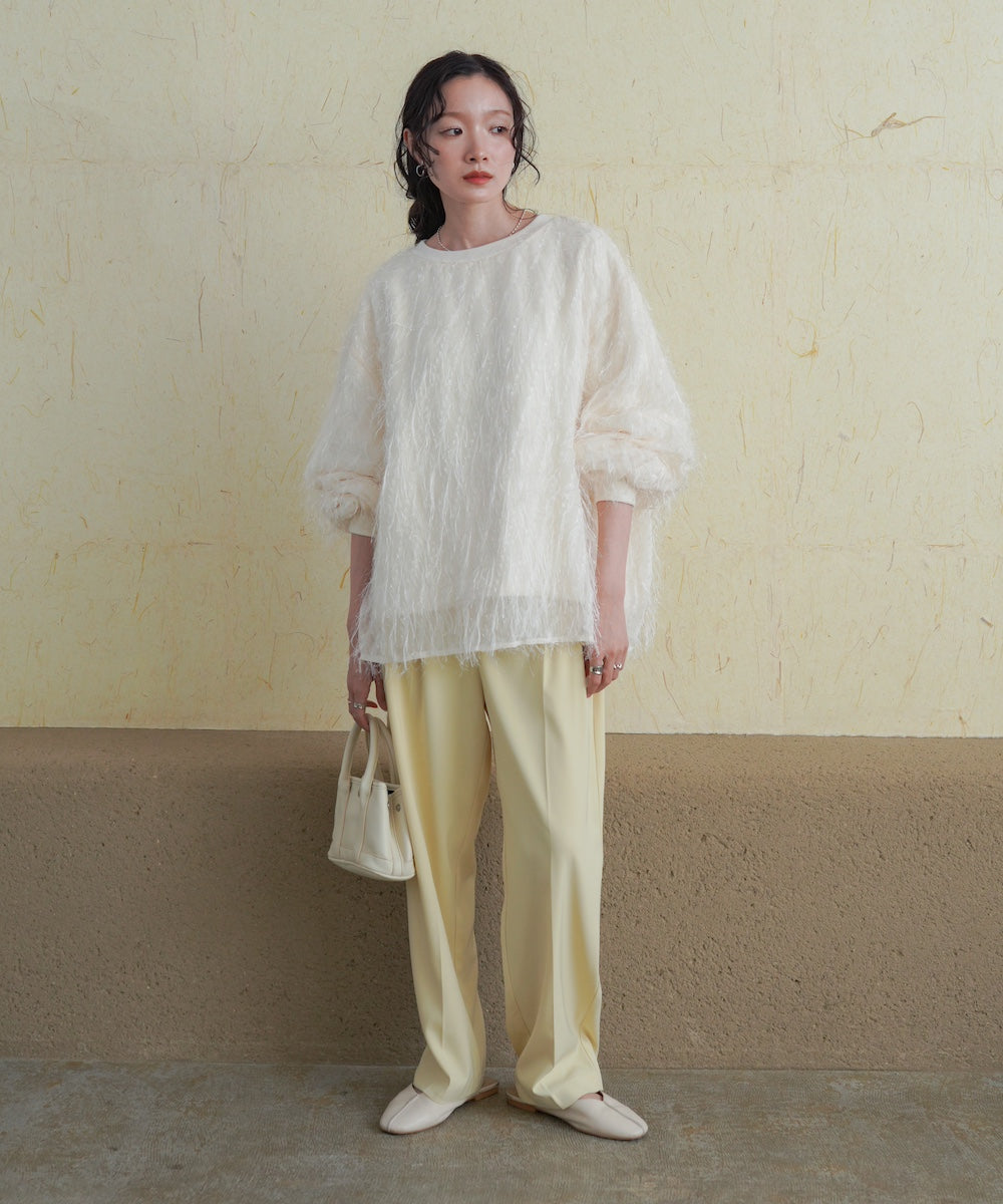 sheer shaggy layered sweat top