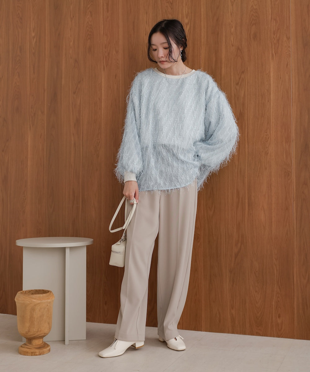 sheer shaggy layered sweat top