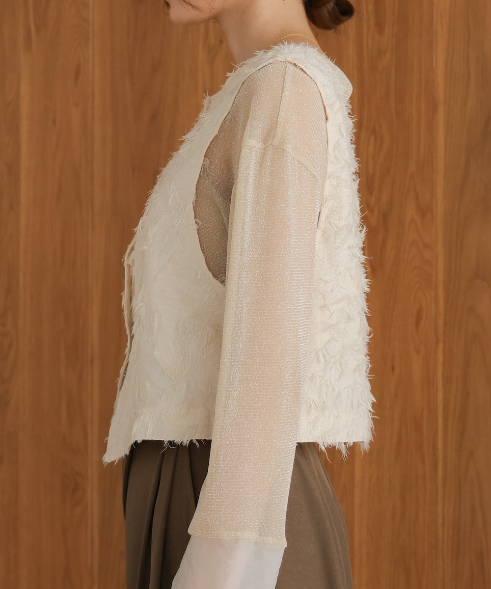 2way shaggy jacquard vest