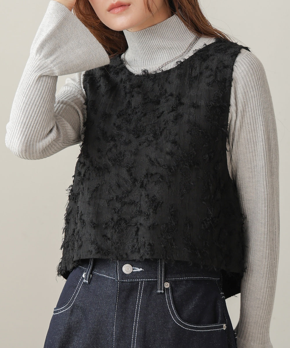 2way shaggy jacquard vest
