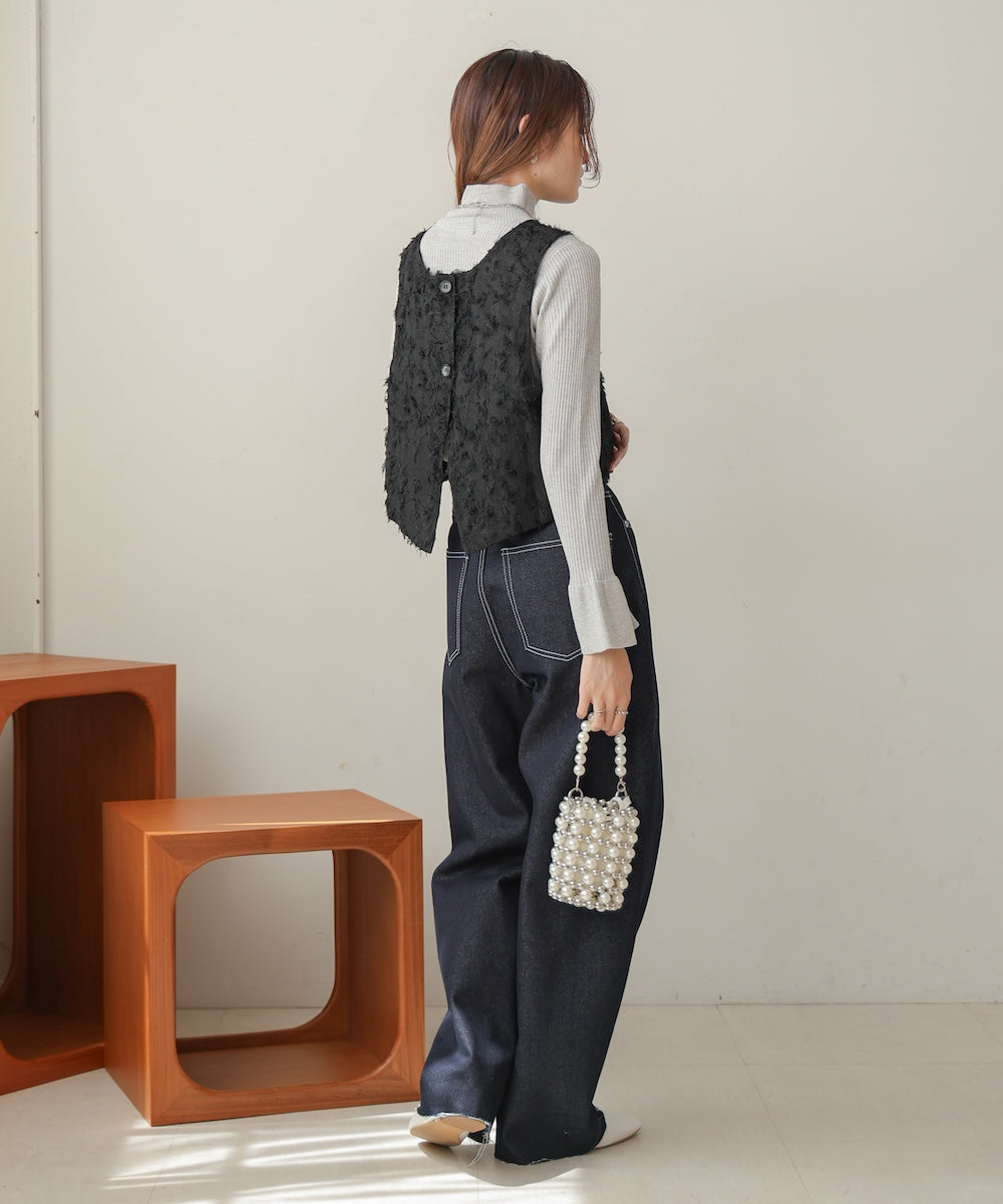 2way shaggy jacquard vest