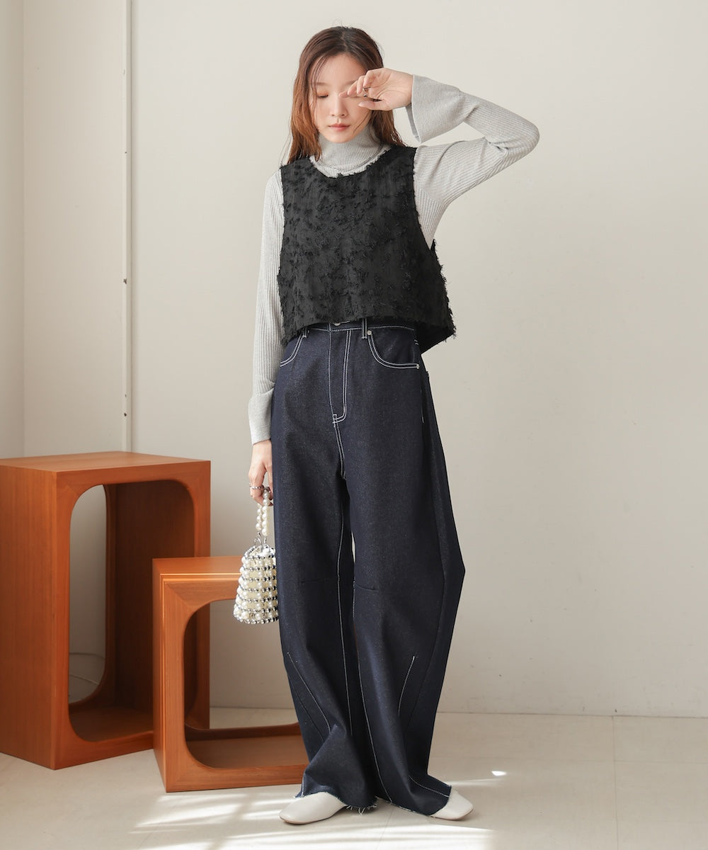 2way shaggy jacquard vest