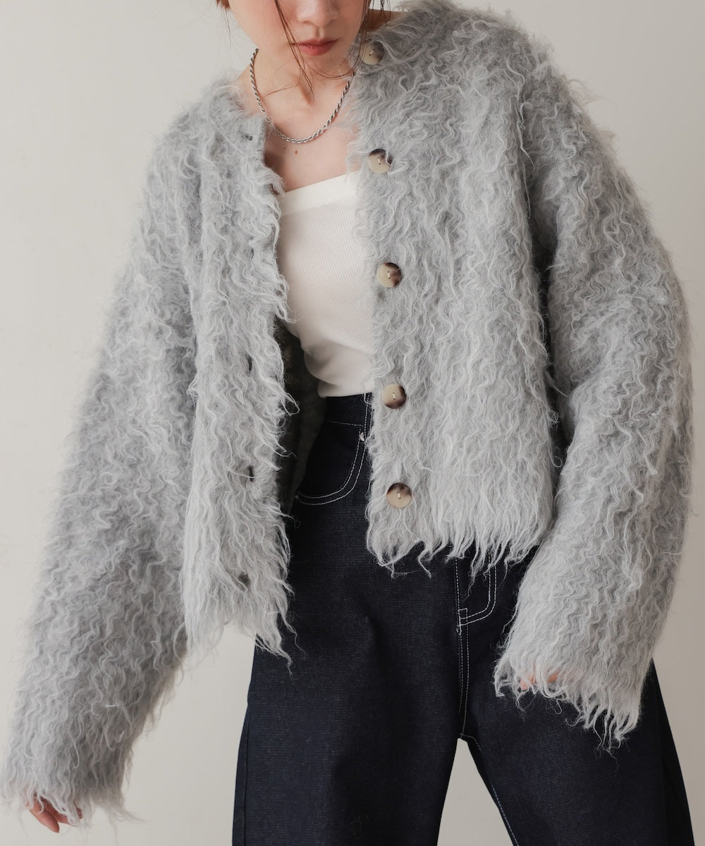 mix shaggy knit cardigan