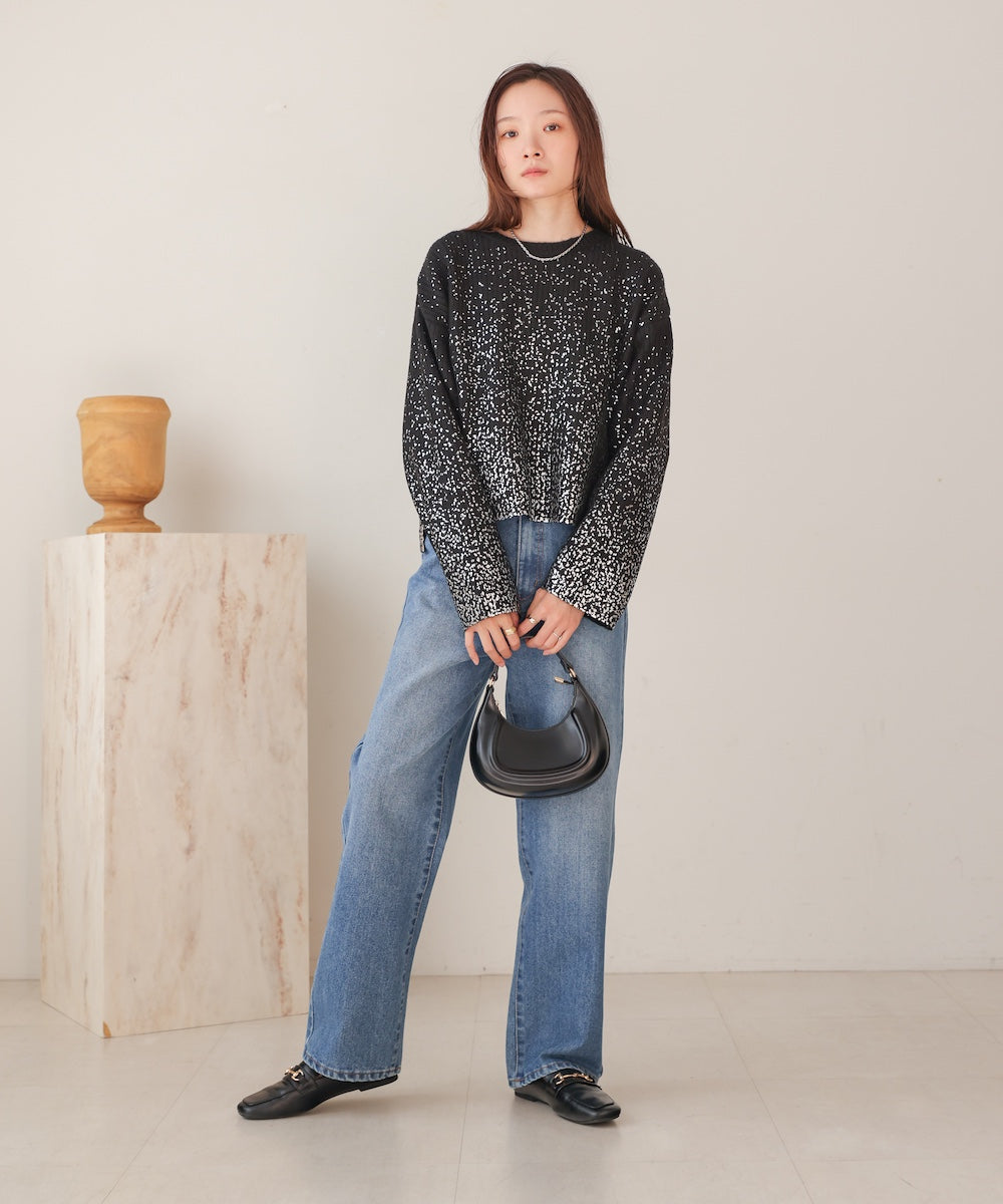 foil print knit pullover