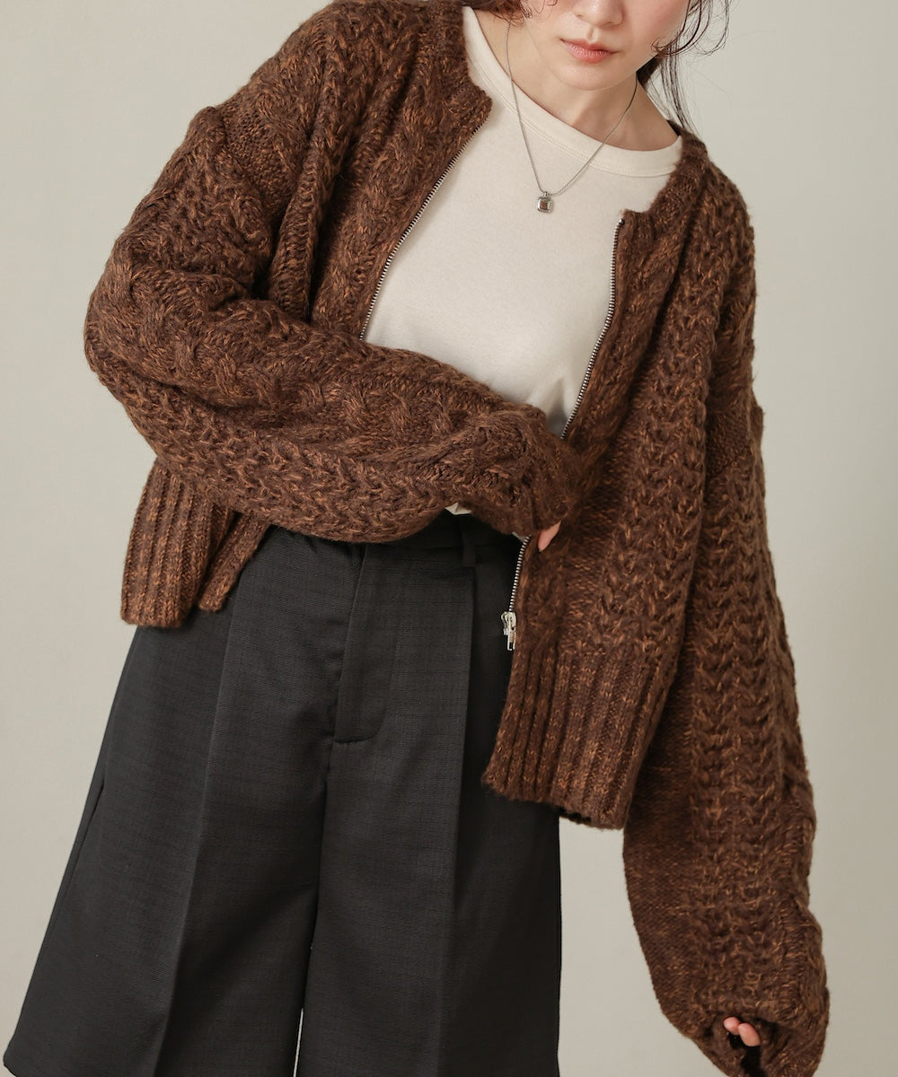 mohair touch cable zip knit