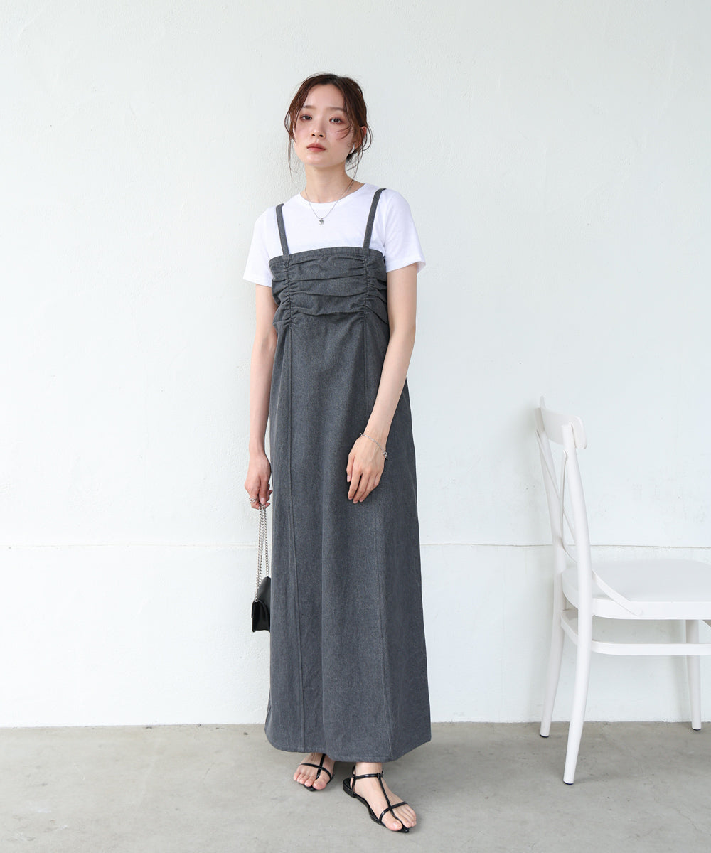 【S・Mサイズ展開】デニムギャザーキャミワンピース