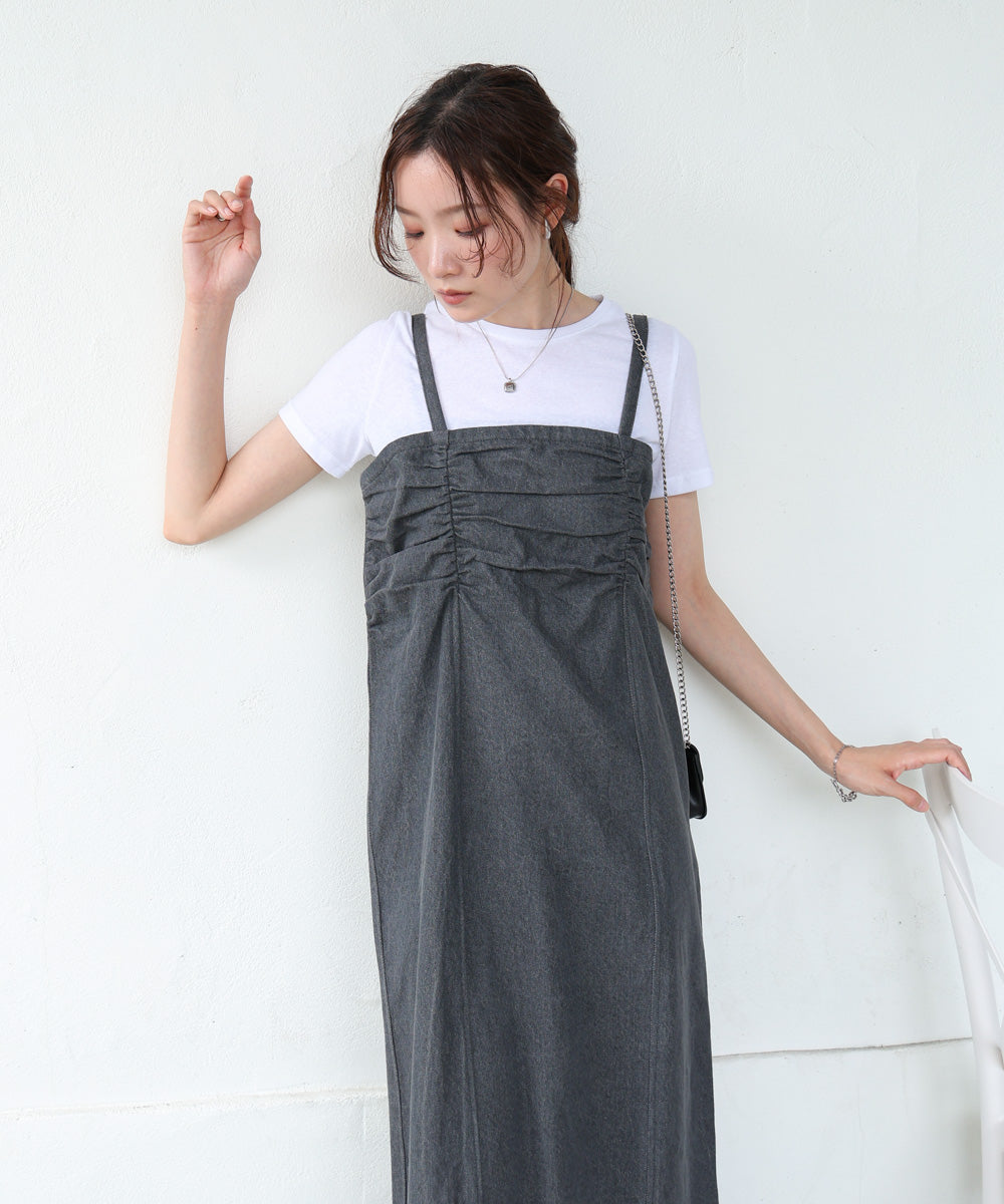 【S・Mサイズ展開】デニムギャザーキャミワンピース