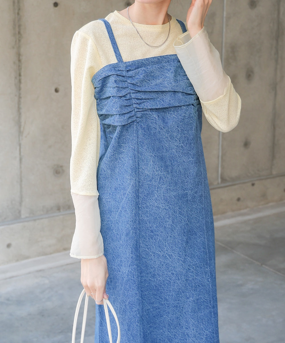 【S・Mサイズ展開】デニムギャザーキャミワンピース