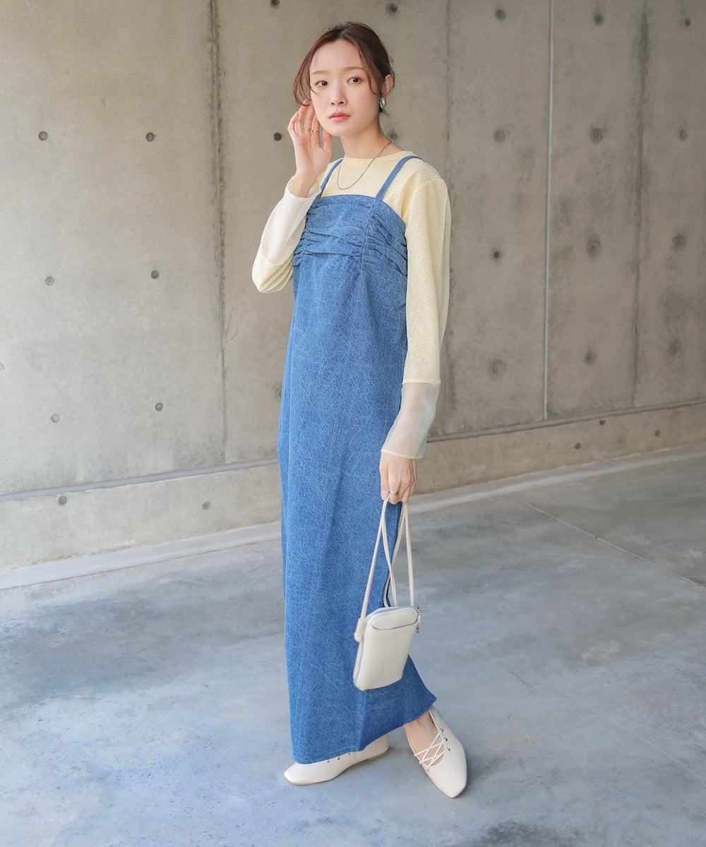 【S・Mサイズ展開】デニムギャザーキャミワンピース