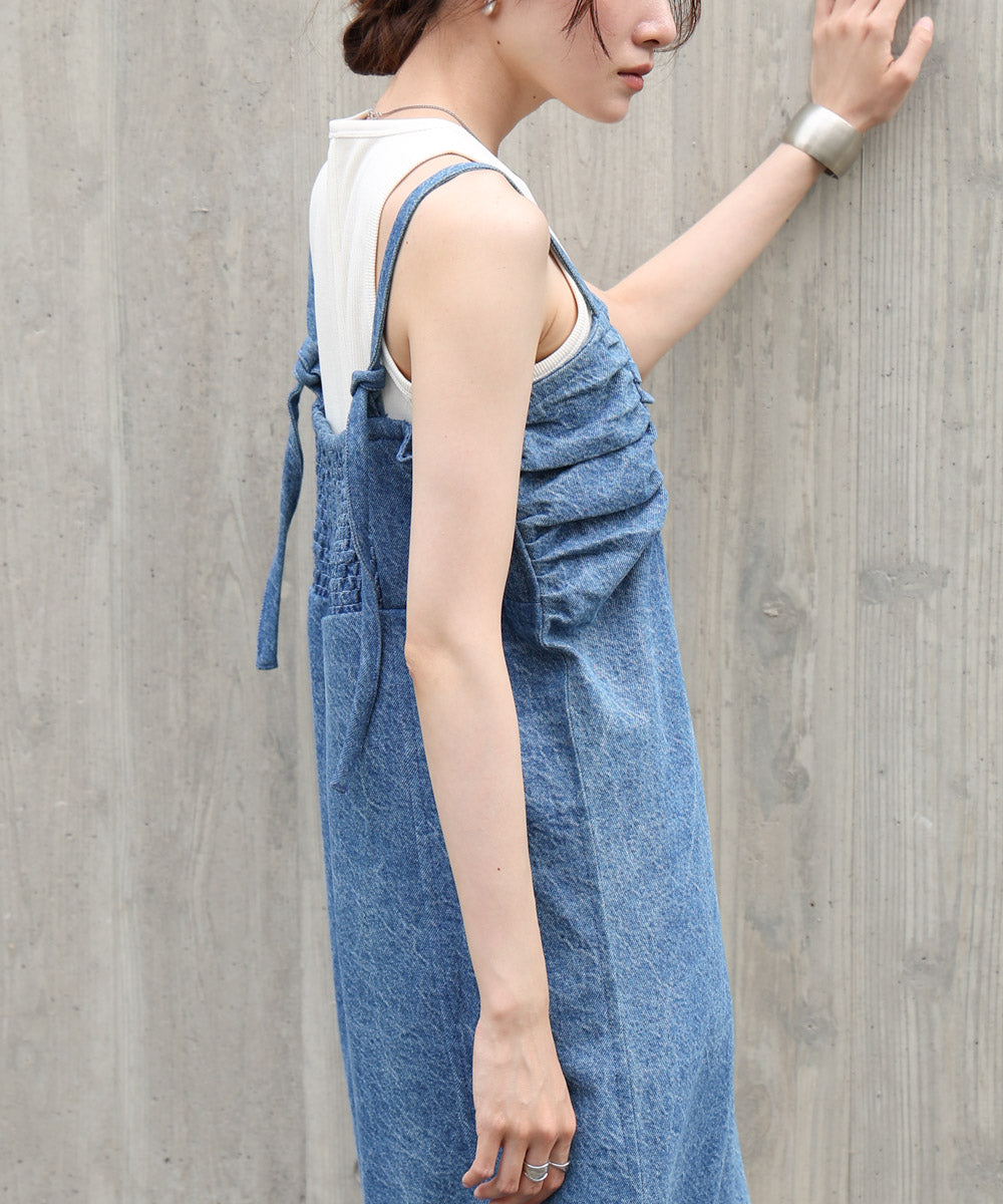 【S・Mサイズ展開】デニムギャザーキャミワンピース