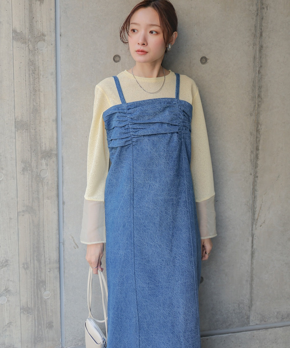 【S・Mサイズ展開】デニムギャザーキャミワンピース