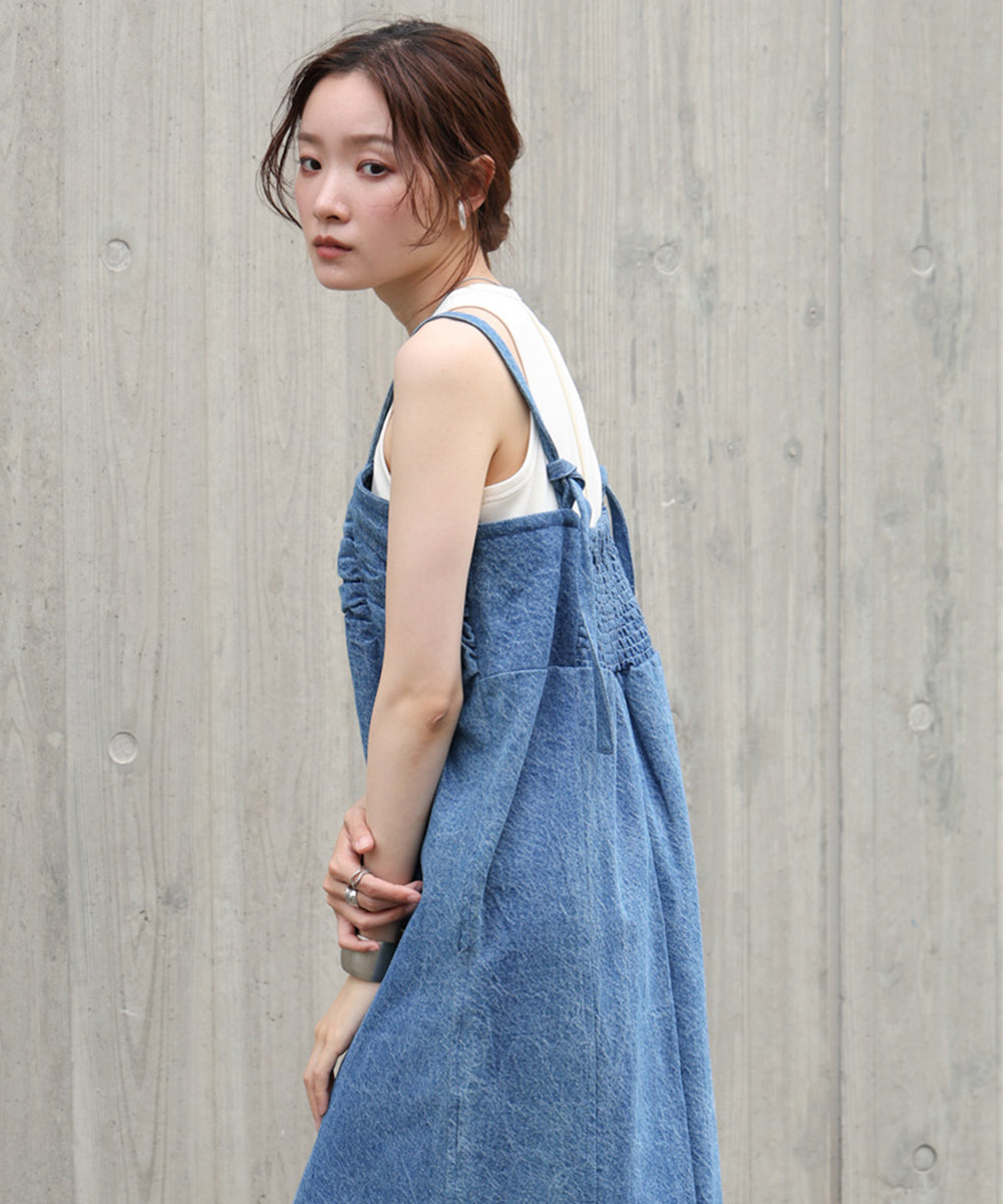 【S・Mサイズ展開】デニムギャザーキャミワンピース