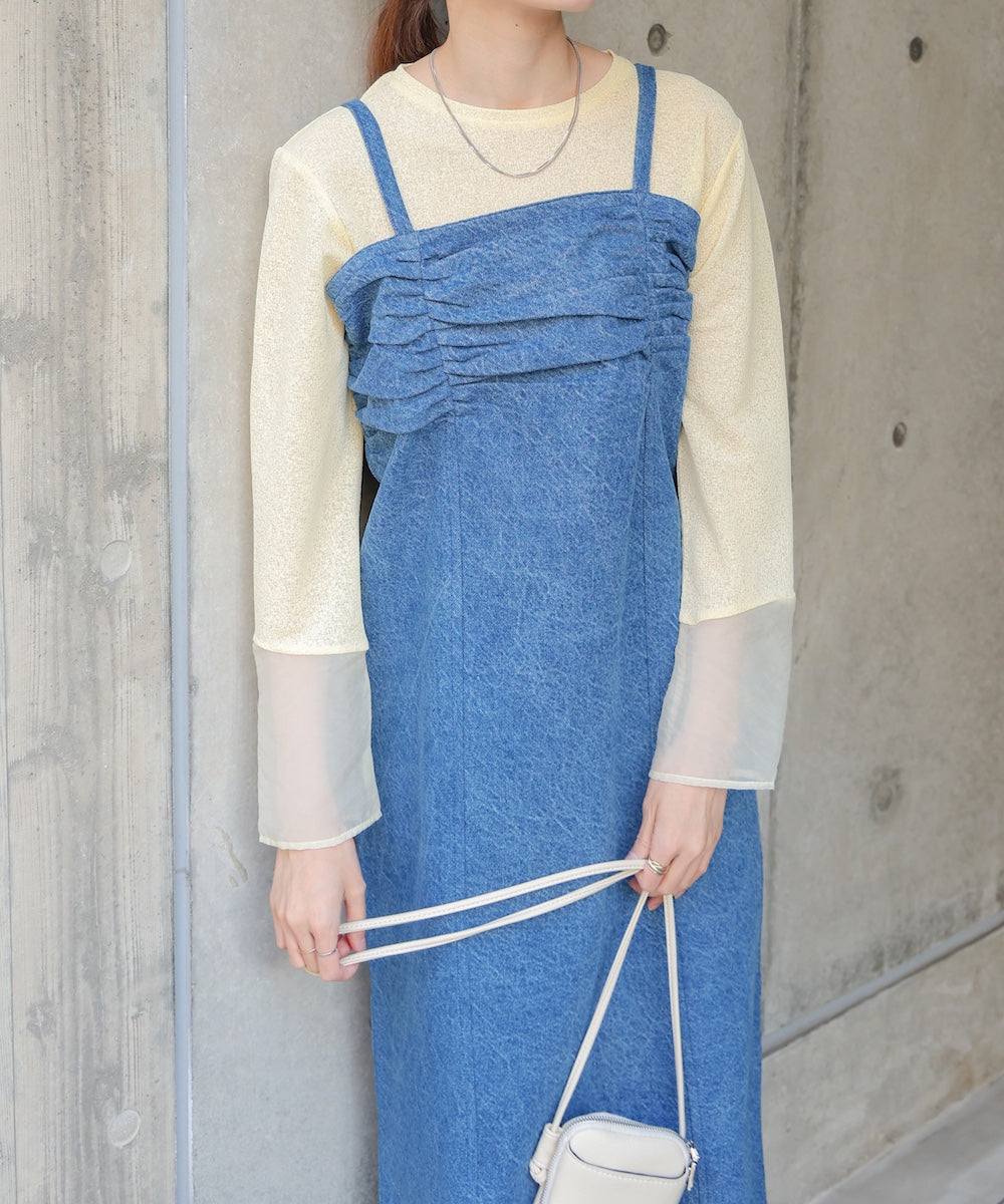 【S・Mサイズ展開】デニムギャザーキャミワンピース