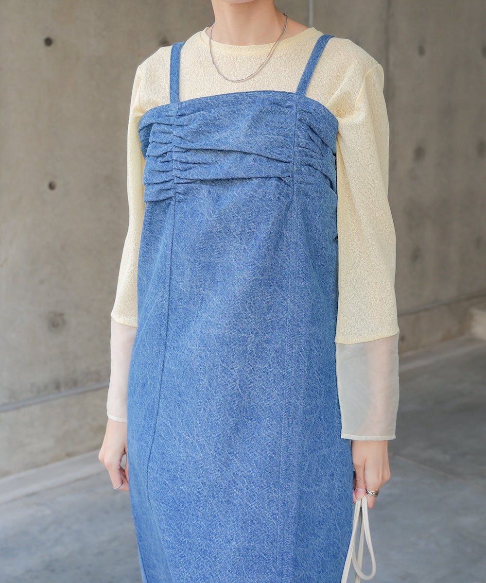 【S・Mサイズ展開】デニムギャザーキャミワンピース