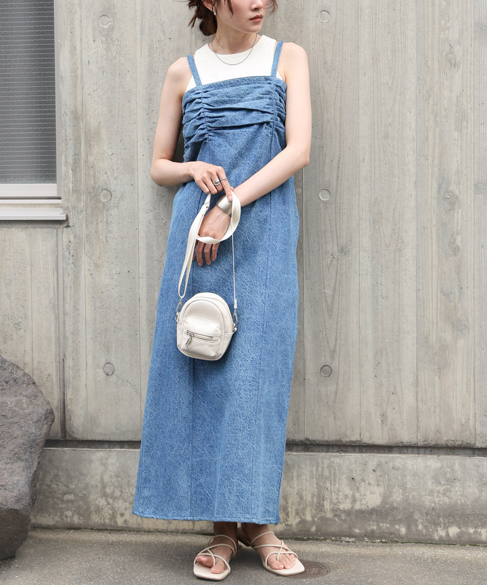 【S・Mサイズ展開】デニムギャザーキャミワンピース