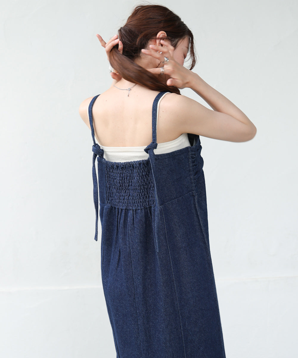 【S・Mサイズ展開】デニムギャザーキャミワンピース