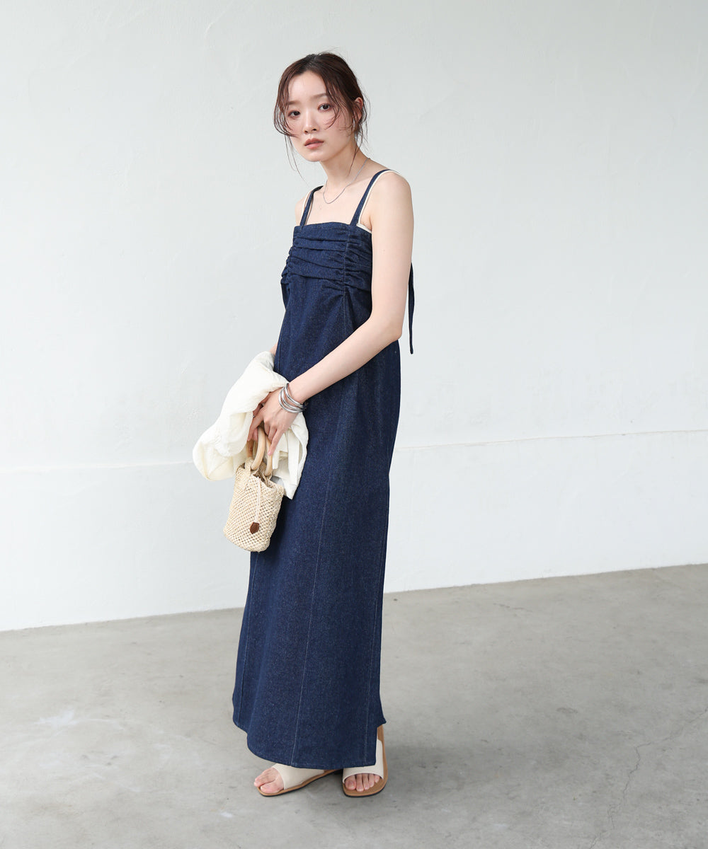 【S・Mサイズ展開】デニムギャザーキャミワンピース