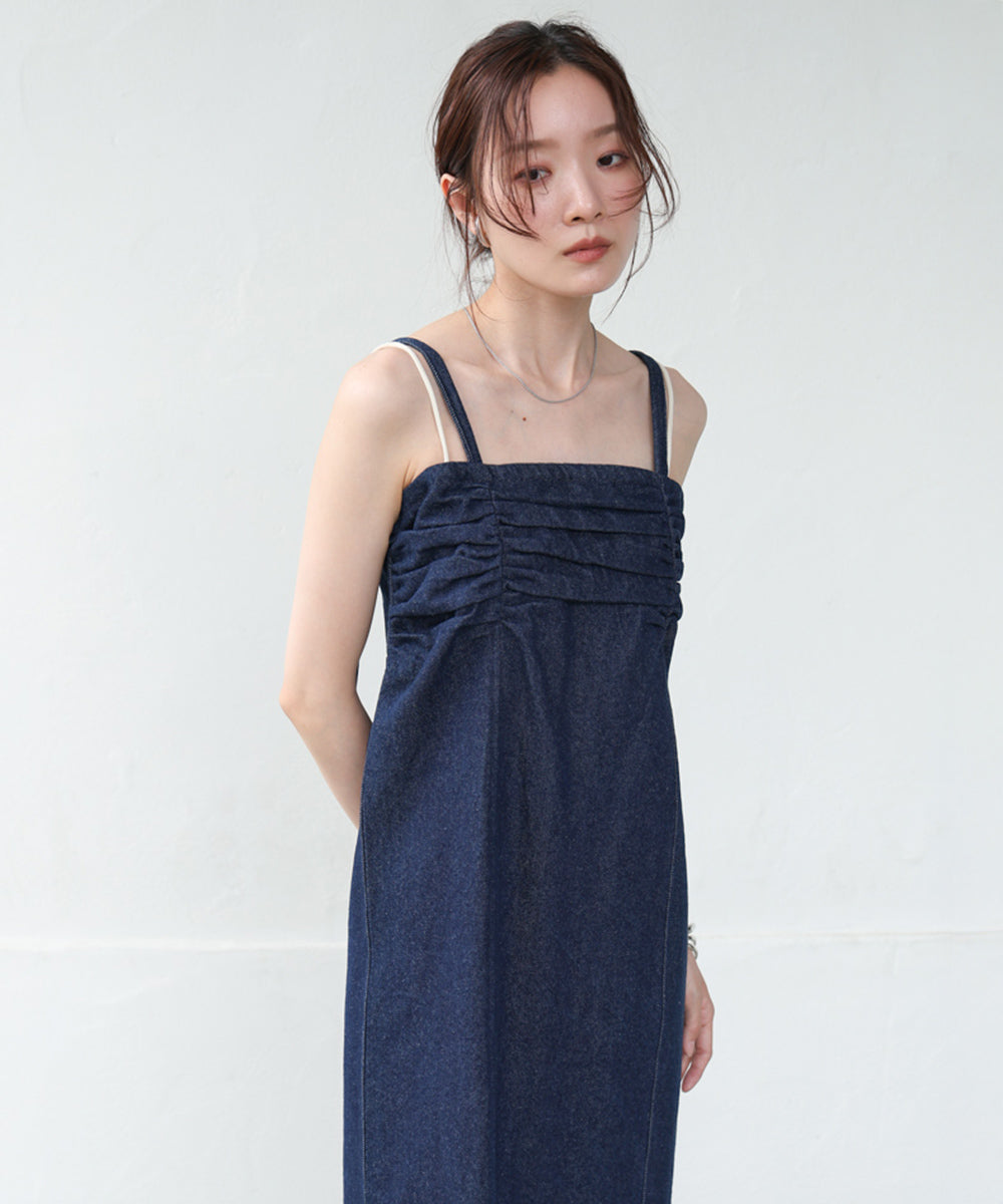【S・Mサイズ展開】デニムギャザーキャミワンピース