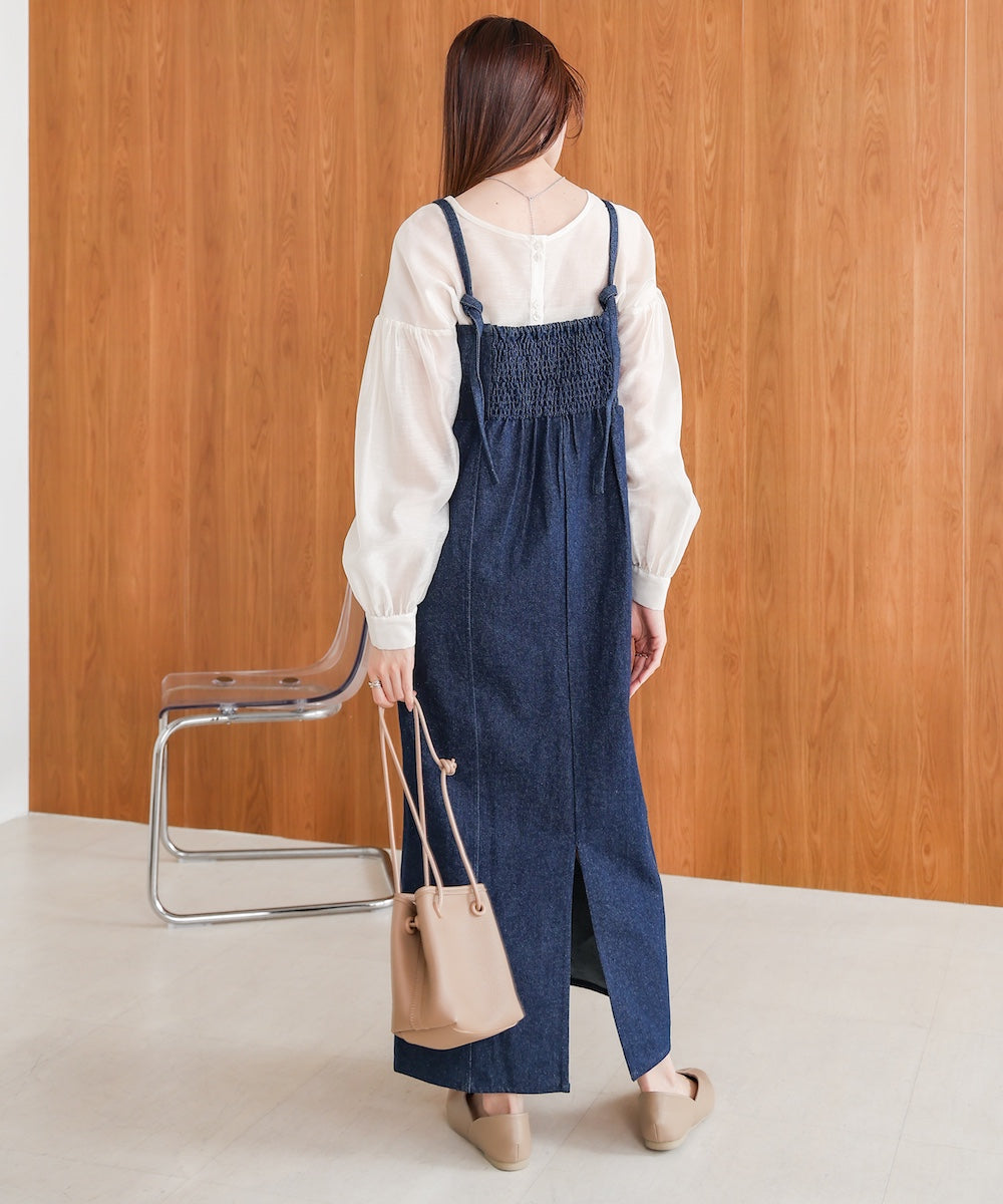 【S・Mサイズ展開】デニムギャザーキャミワンピース