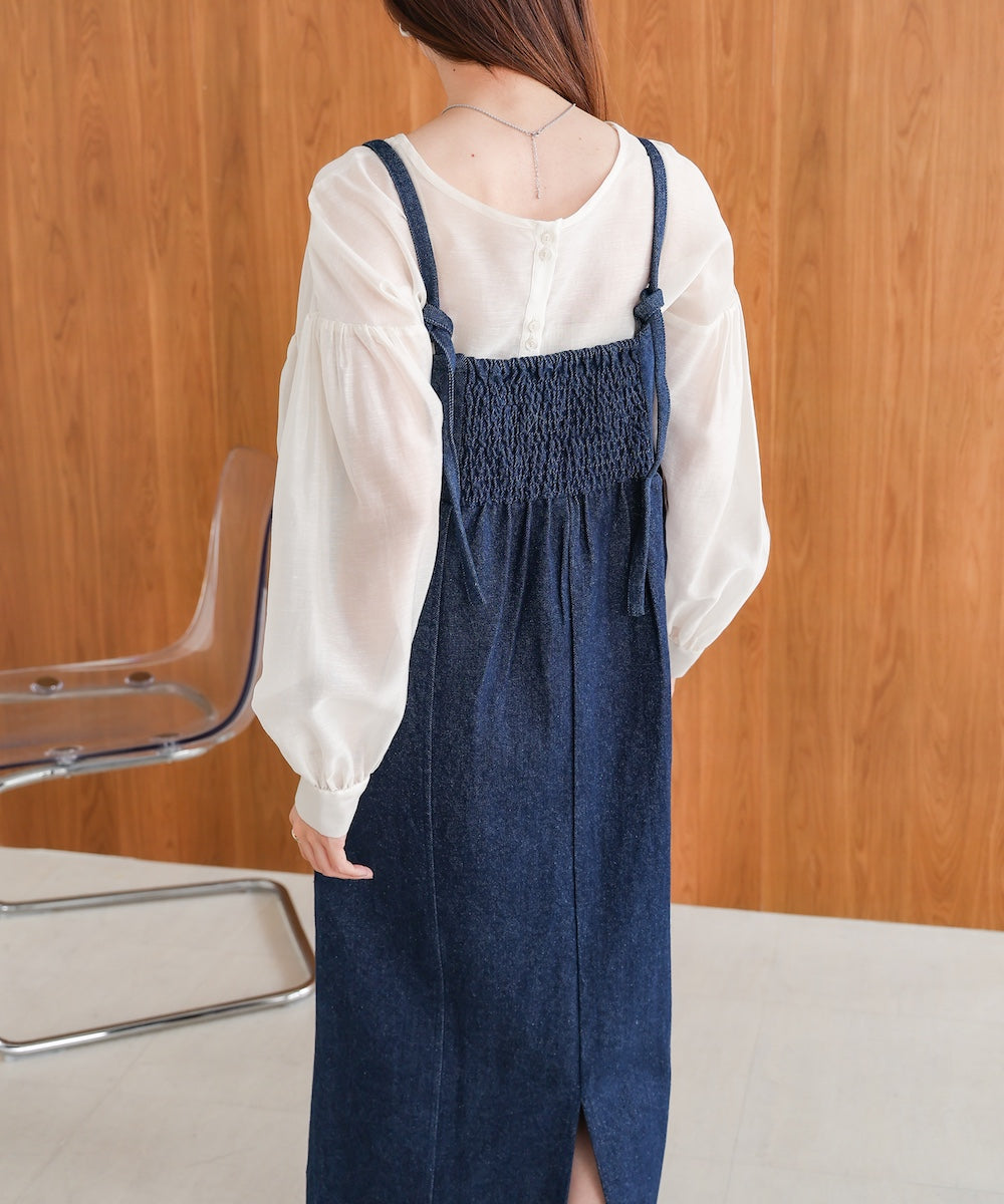 【S・Mサイズ展開】デニムギャザーキャミワンピース