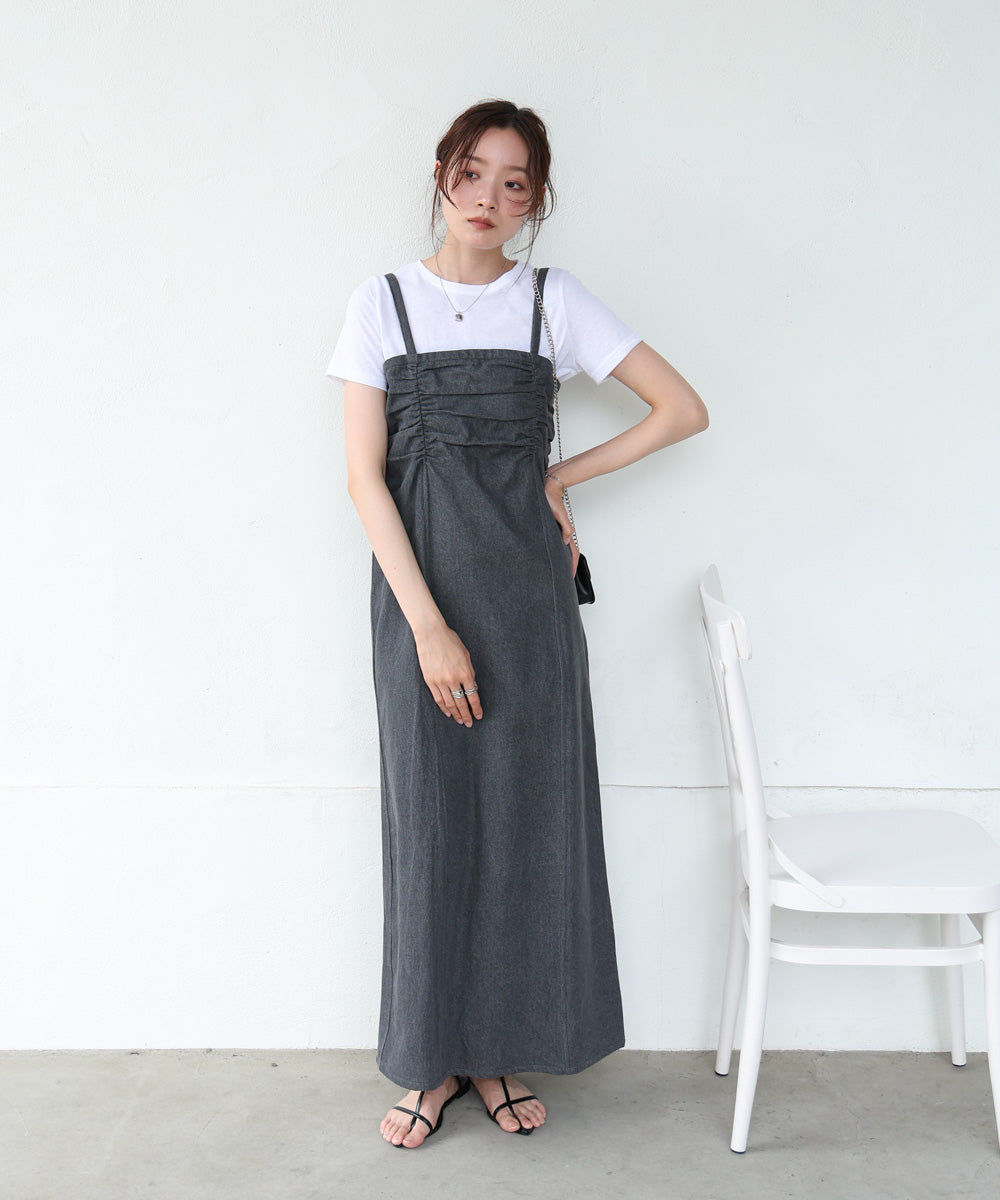 【S・Mサイズ展開】デニムギャザーキャミワンピース