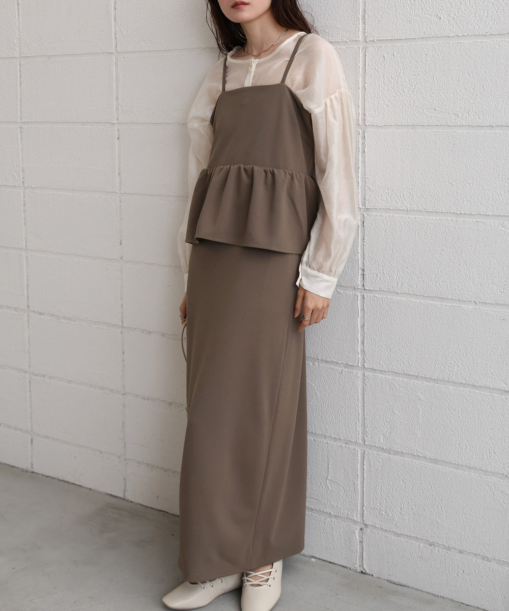 【S・Mサイズ展開】イージージョーゼットペプラムキャミワンピース