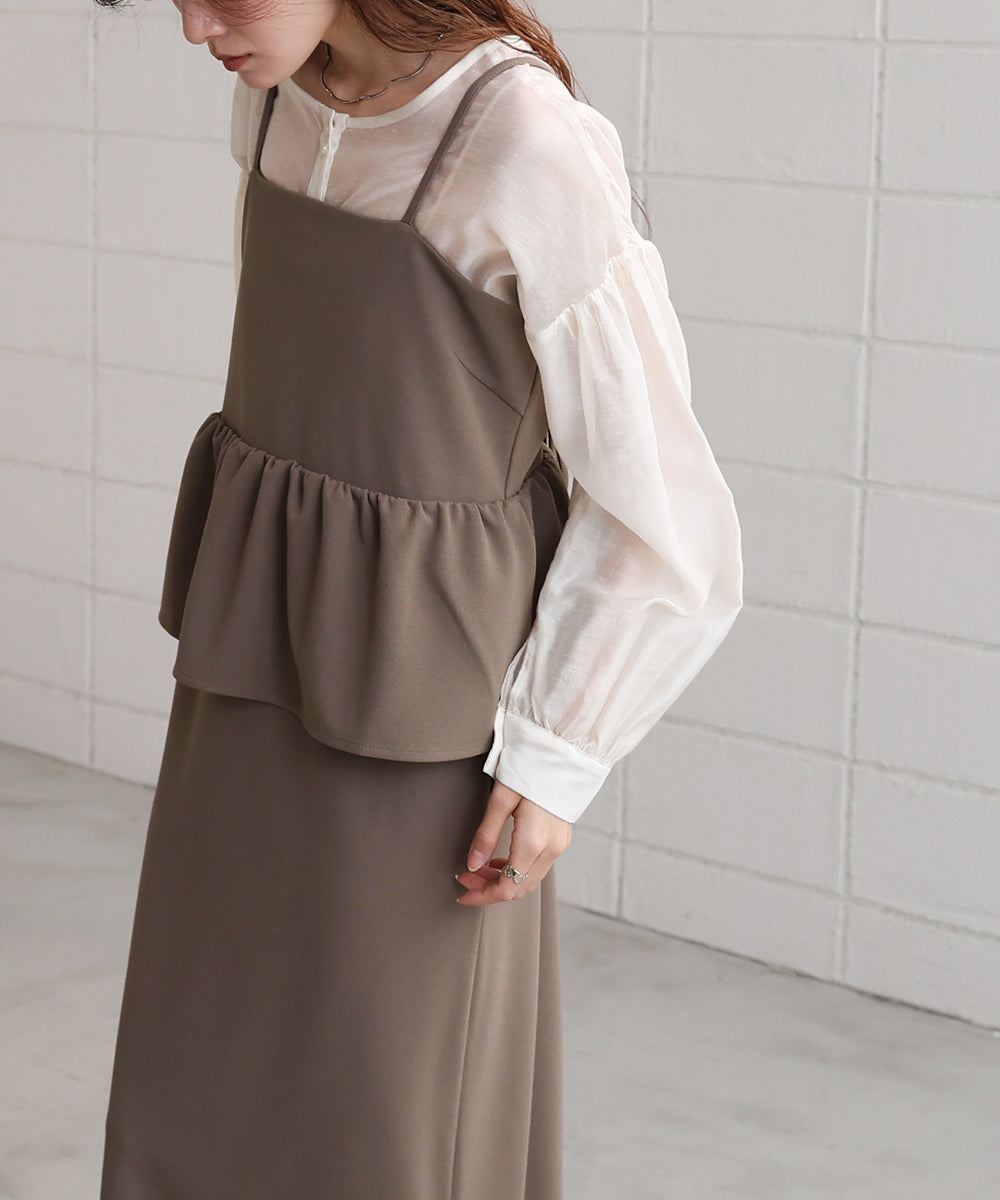 【S・Mサイズ展開】イージージョーゼットペプラムキャミワンピース