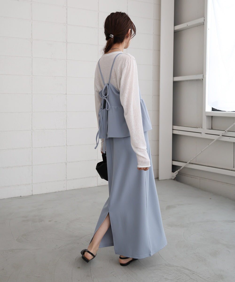 【S・Mサイズ展開】イージージョーゼットペプラムキャミワンピース