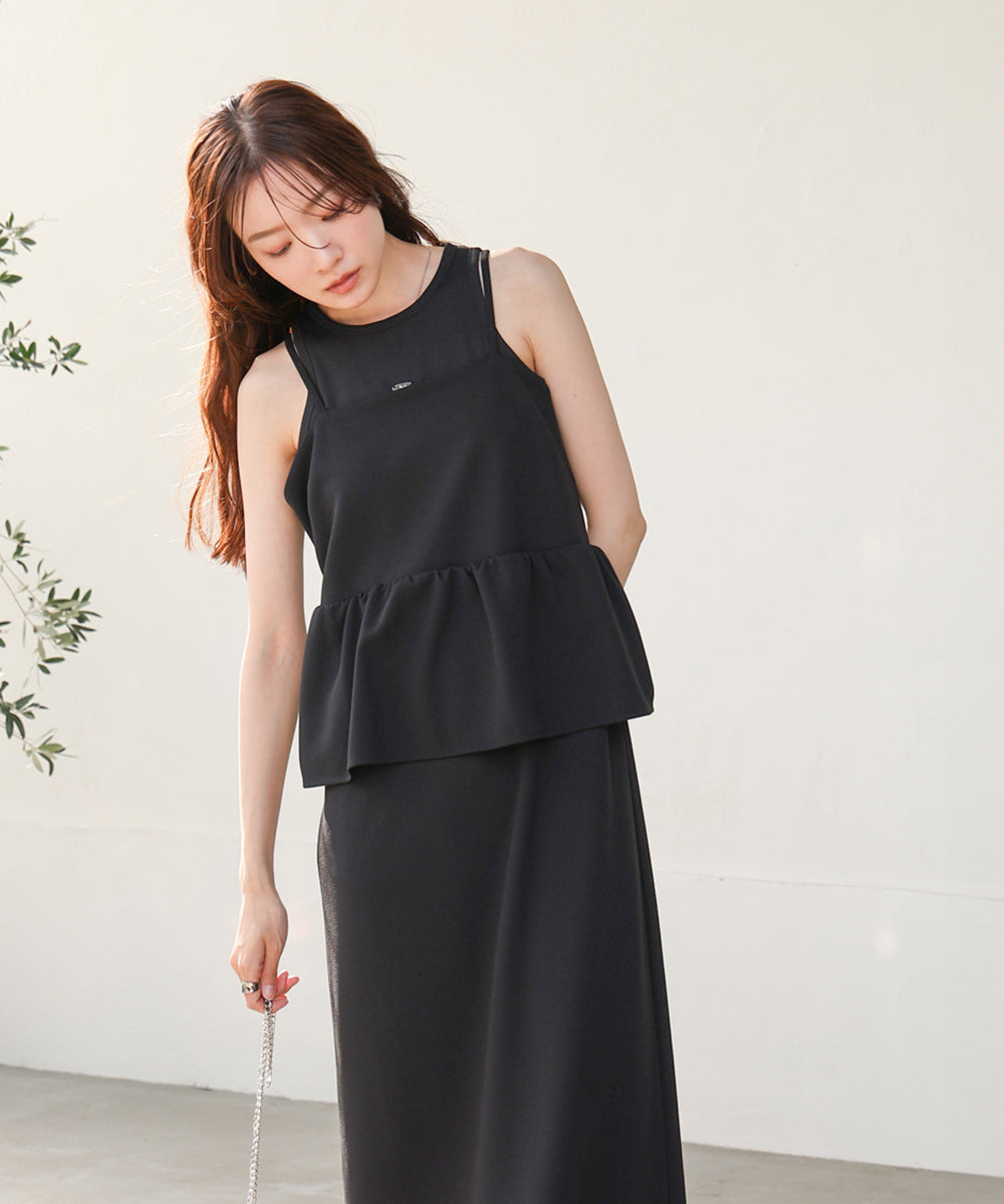 【S・Mサイズ展開】イージージョーゼットペプラムキャミワンピース