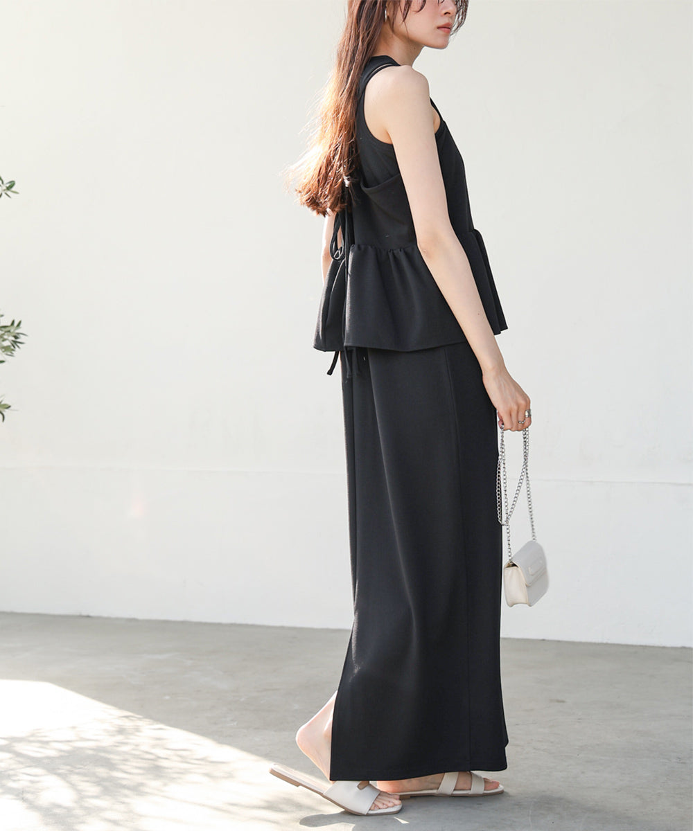 【S・Mサイズ展開】イージージョーゼットペプラムキャミワンピース