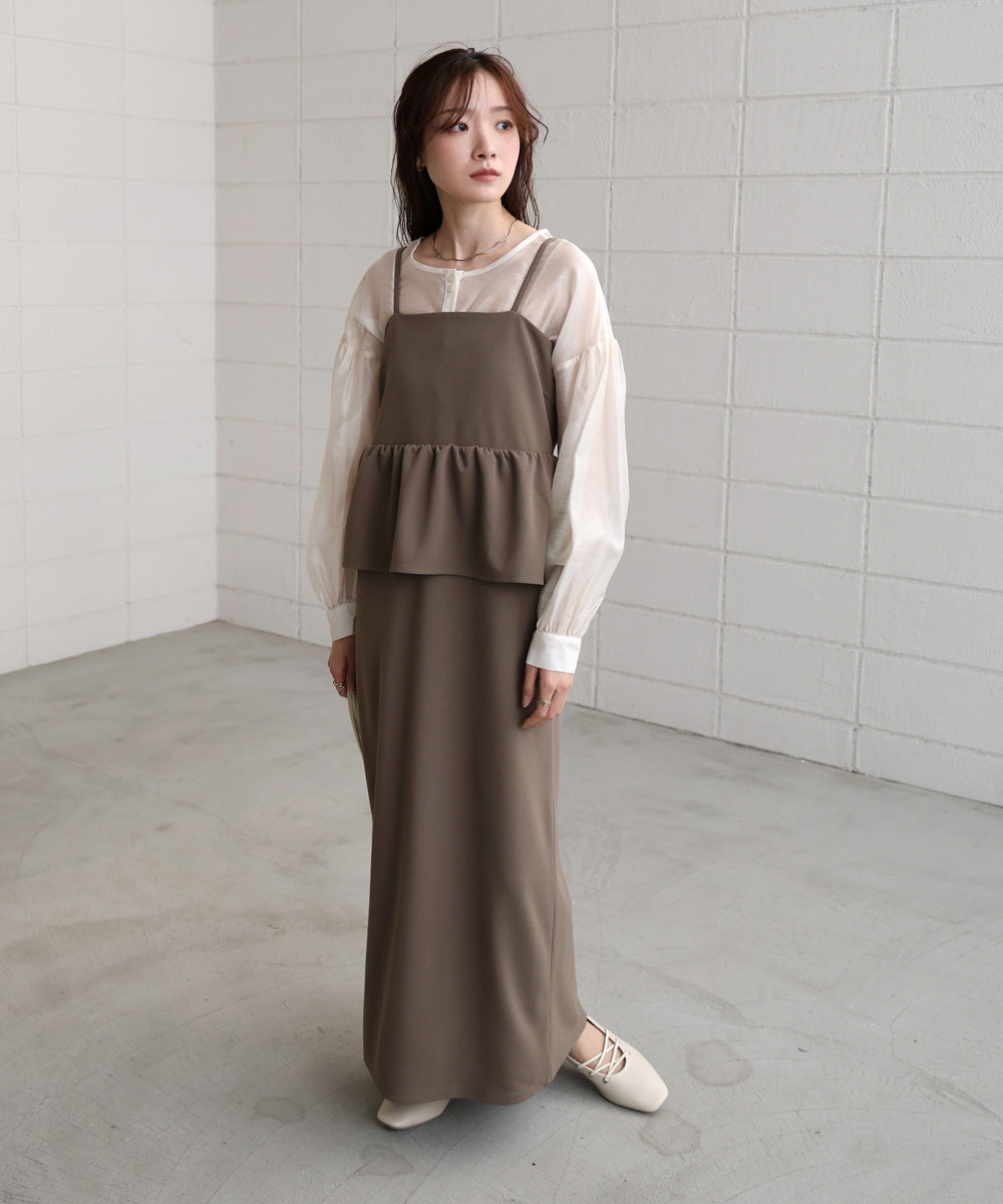 【S・Mサイズ展開】イージージョーゼットペプラムキャミワンピース