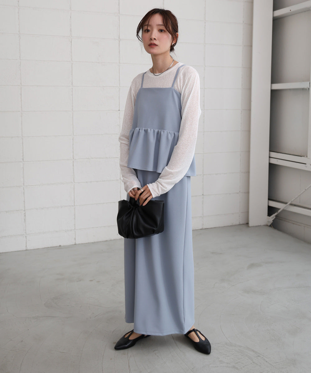 【S・Mサイズ展開】イージージョーゼットペプラムキャミワンピース