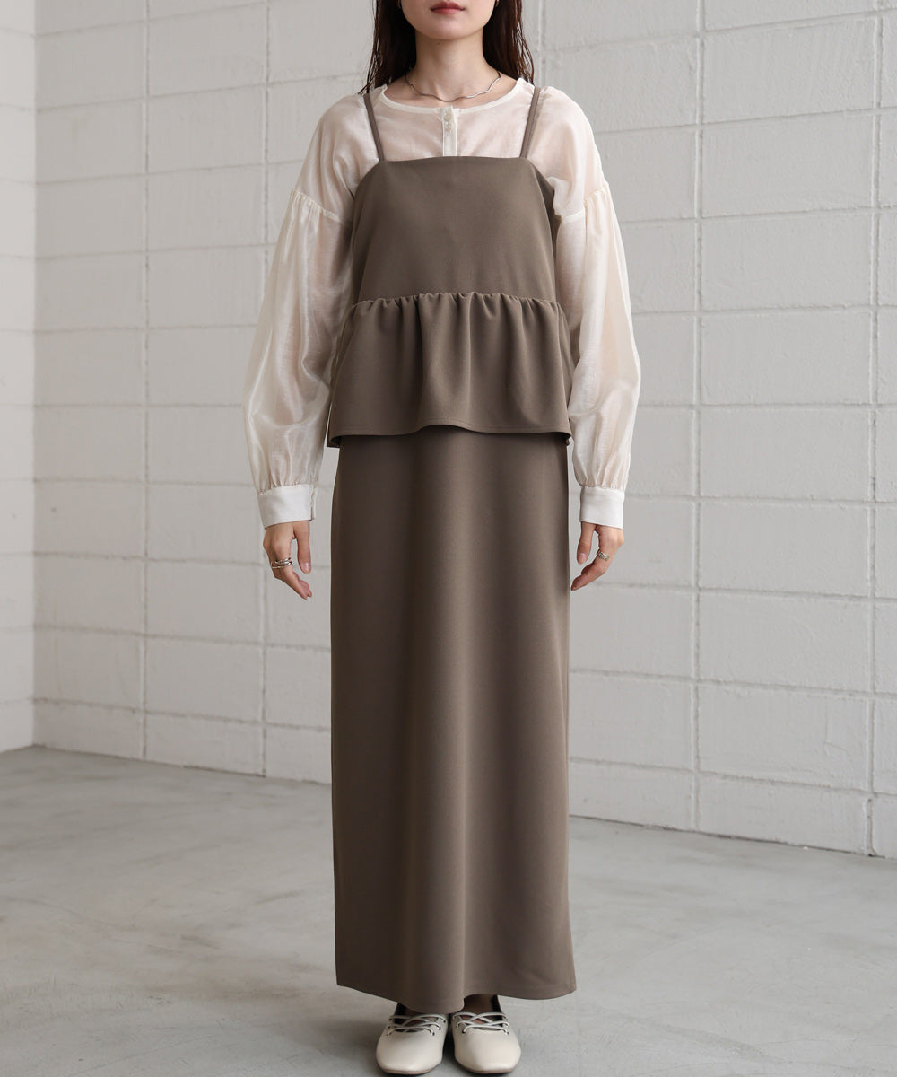 【S・Mサイズ展開】イージージョーゼットペプラムキャミワンピース