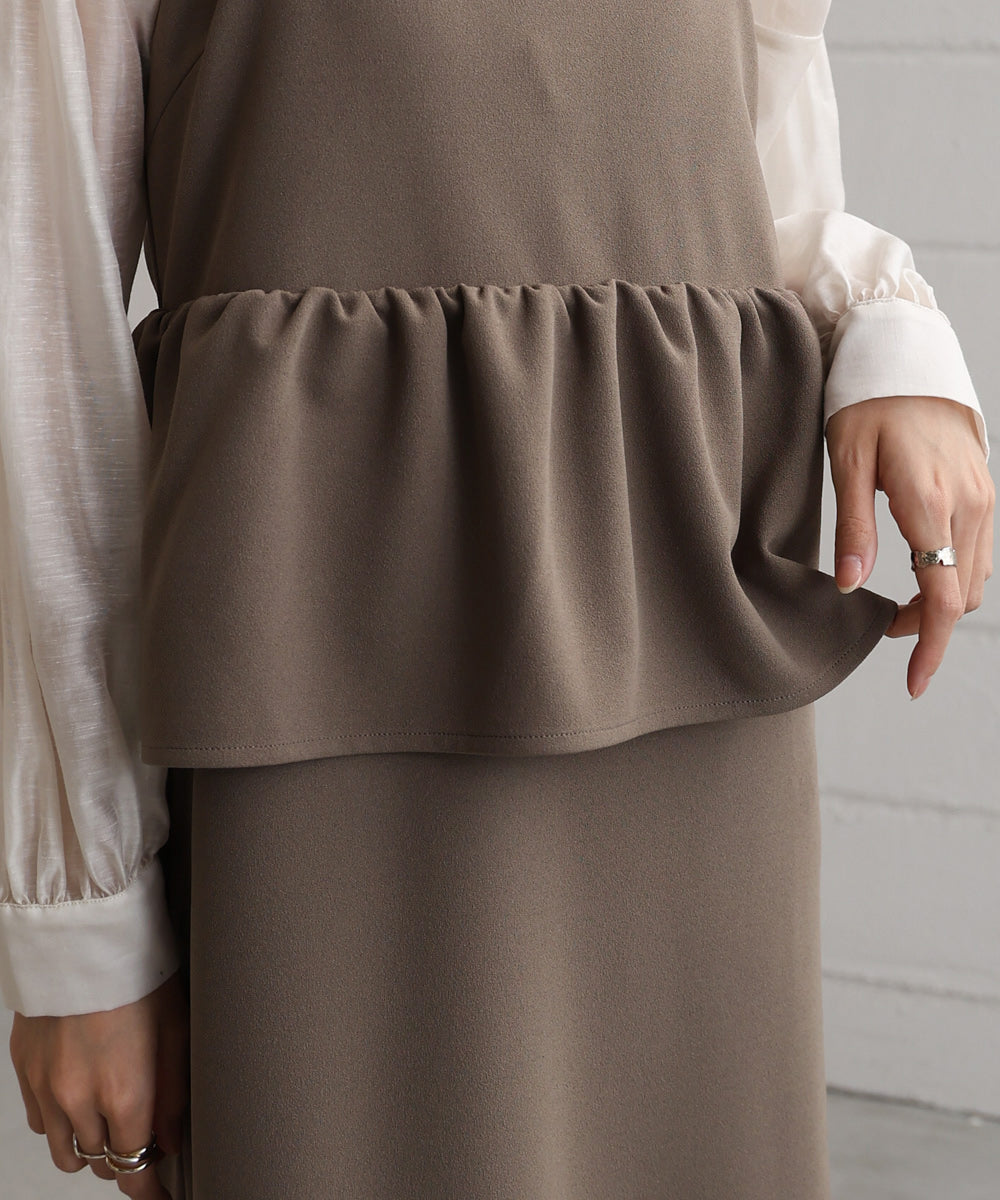 【S・Mサイズ展開】イージージョーゼットペプラムキャミワンピース