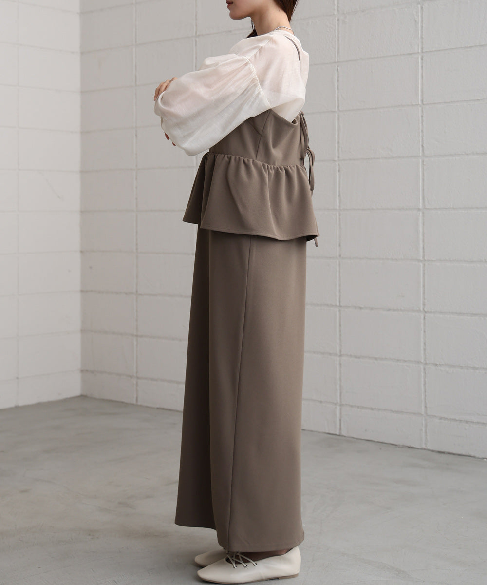 【S・Mサイズ展開】イージージョーゼットペプラムキャミワンピース