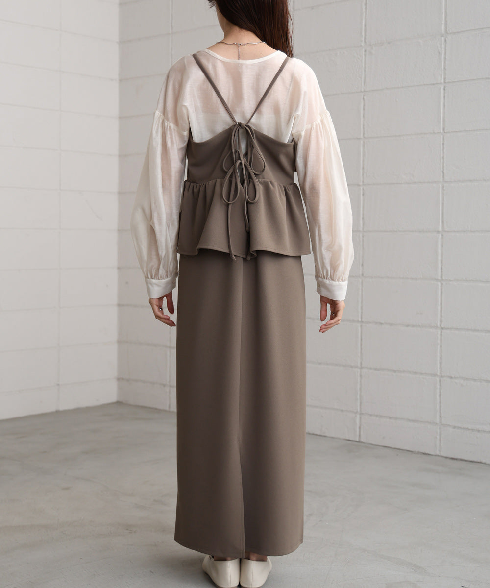 【S・Mサイズ展開】イージージョーゼットペプラムキャミワンピース