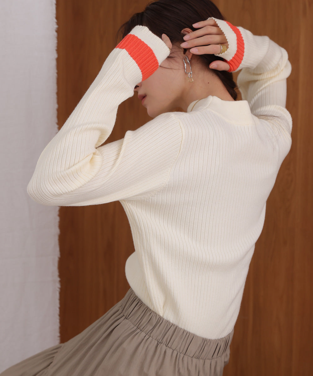 袖ラインベーシックリブニット