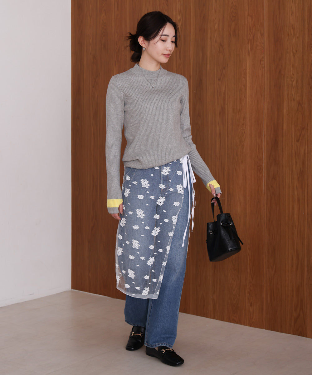 袖ラインベーシックリブニット