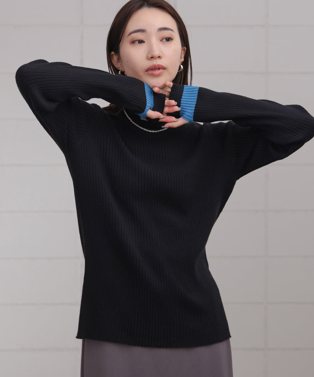 袖ラインベーシックリブニット