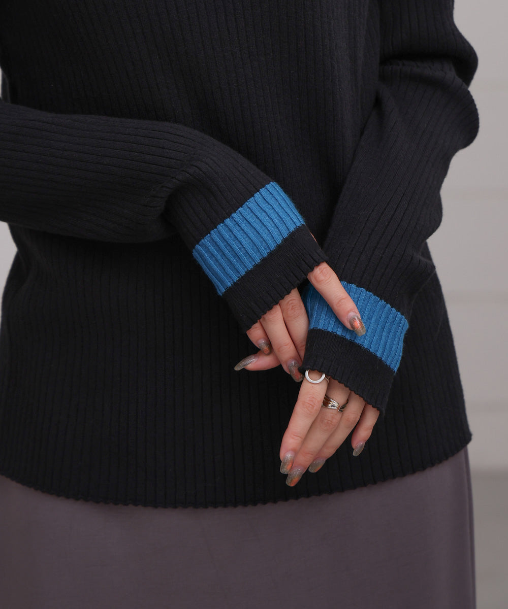 袖ラインベーシックリブニット