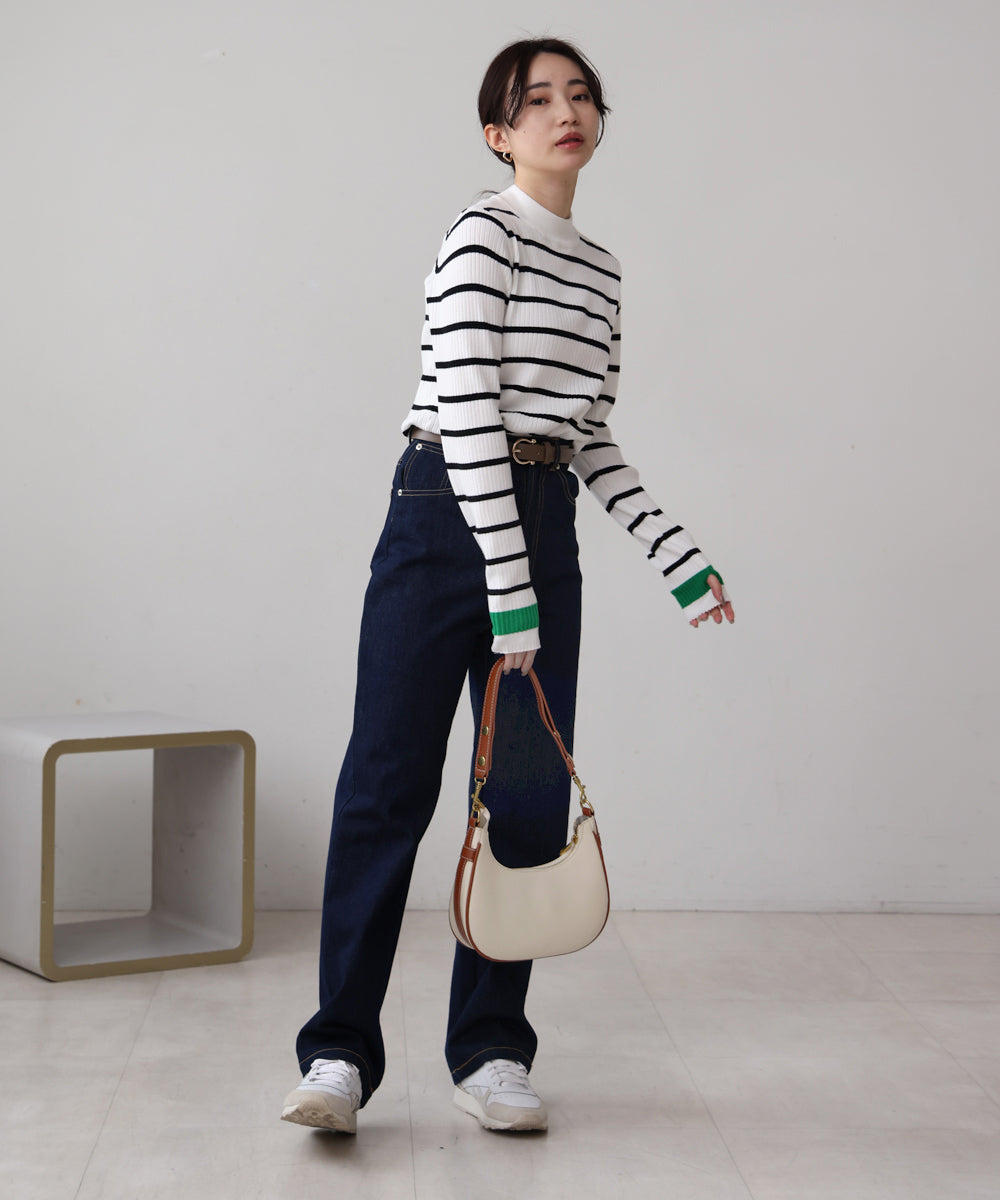 袖ラインベーシックリブニット